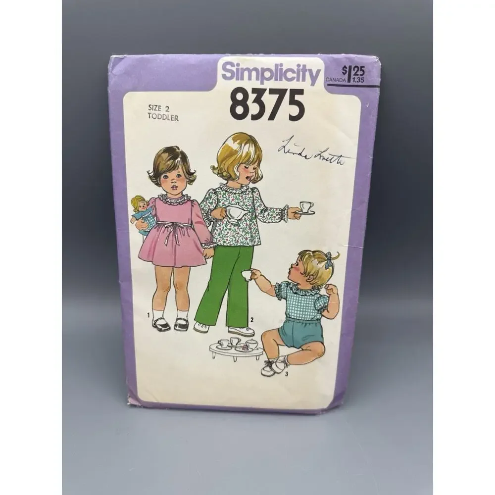 Vintage Simplicity 8375 Toddler Pattern Size 2 Dress Top Pants Uncut